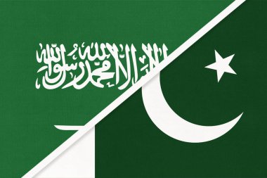 Suudi Arabistan ve Pakistan, tekstil ulusal bayraklarının sembolü. İki Asya ülkesi arasındaki ilişki, ortaklık ve şampiyonluk.