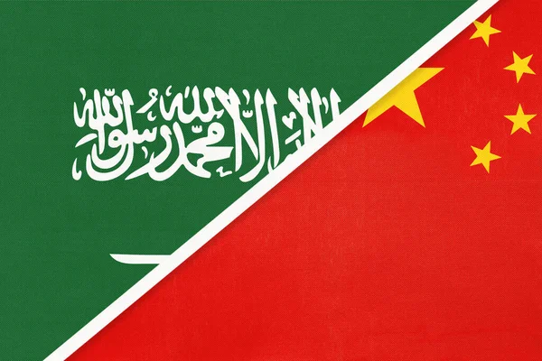 Saudi Arabia China Prc Symbol National Flags Textile Relationship Partnership — Stock Photo, Image