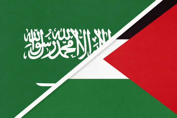 Σαουδική Αραβία Και Παλαιστίνη Σύμβολο Των Εθνικών Σημαιών Από Ύφασμα — Φωτογραφία Αρχείου
