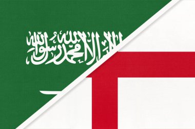 Suudi Arabistan ve İngiltere, tekstil sektöründen iki ulusal bayrağın sembolü. Asya ve Avrupa ülkeleri arasındaki ilişki, ortaklık ve şampiyonluk.