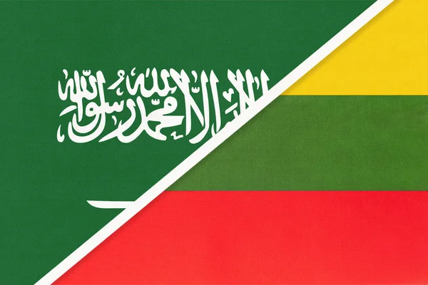 Saudi Arabia and Lithuania, symbol of two national flags from textile. Relationship, partnership and championship between Asian and European countries.