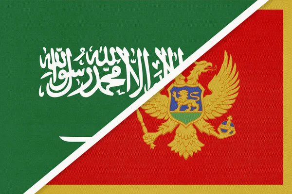 Saudi Arabia and Montenegro, symbol of two national flags from textile. Relationship, partnership and championship between Asian and European countries.