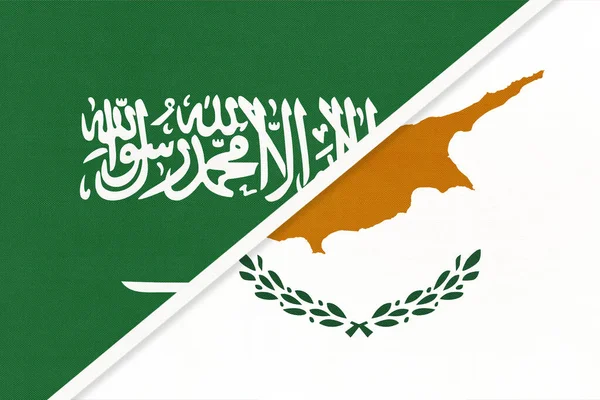 Saudi Arabia and Cyprus, symbol of two national flags from textile. Relationship, partnership and championship between Asian and European countries.