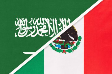 Suudi Arabistan ve Meksika ya da Meksika Birleşik Devletleri, tekstil sektöründen iki ulusal bayrağın sembolü. Asya ve Amerikan ülkeleri arasındaki ilişki, ortaklık ve şampiyonluk.