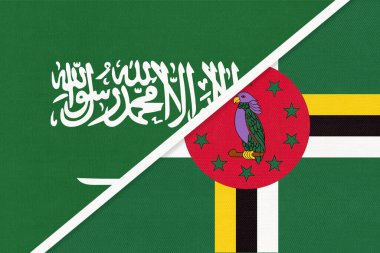 Suudi Arabistan ve Dominica, tekstil sektöründen iki ulusal bayrağın sembolü. Asya ve Amerikan ülkeleri arasındaki ilişki, ortaklık ve şampiyonluk.