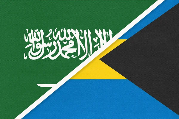 Saudi Arabia and The Bahamas, symbol of two national flags from textile. Relationship, partnership and championship between Asian and American countries.