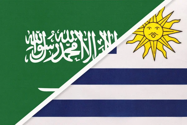 Saudi Arabien Und Uruguay Symbol Zweier Nationalflaggen Aus Textil Beziehungen — Stockfoto