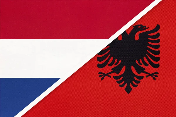 Nederland Nederland Albanië Symbool Van Nationale Vlaggen Uit Textiel Relatie — Stockfoto