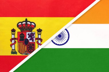 İspanya ve Hindistan, tekstil sektöründen iki ulusal bayrağın sembolü. Avrupa ve Asya ülkeleri arasındaki ilişki, ortaklık ve şampiyonluk.