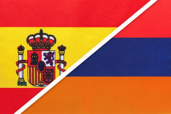 Spanya Ermenistan Tekstilden Iki Ulusal Bayrağın Sembolü Avrupa Asya Ülkeleri — Stok fotoğraf