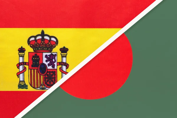 スペインとバングラデシュ 繊維から2つの国旗の象徴 欧州とアジア諸国との関係 パートナーシップ 選手権 — ストック写真