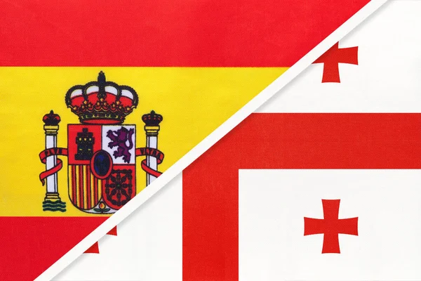 スペインとジョージア 繊維から2つの国旗の象徴 欧州とアジア諸国との関係 パートナーシップ 選手権 — ストック写真