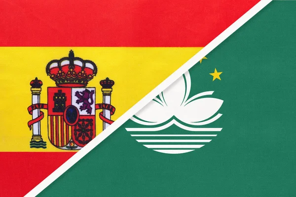 España Macao Macao Símbolo Dos Banderas Nacionales Textil Relación Asociación — Foto de Stock