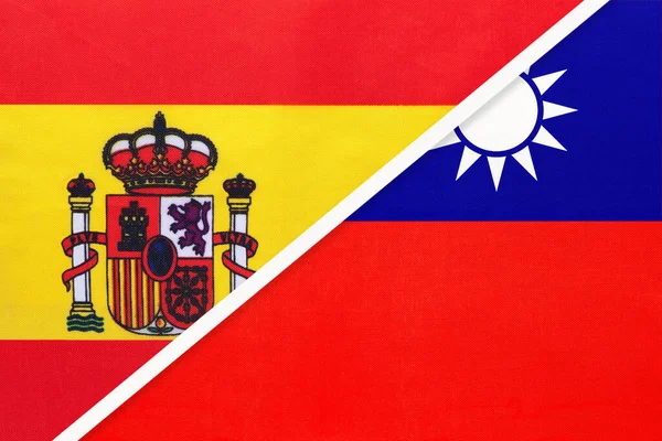 España Taiwán República China Símbolo Dos Banderas Nacionales Textil Relación — Foto de Stock
