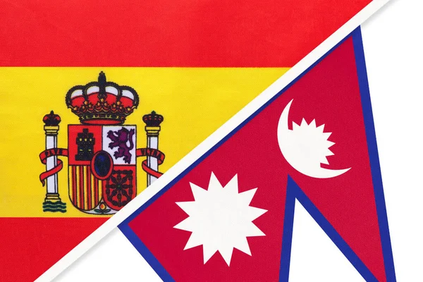 Spain Nepal Symbol Two National Flags Textile Relationship Partnership Championship — Stock Photo, Image