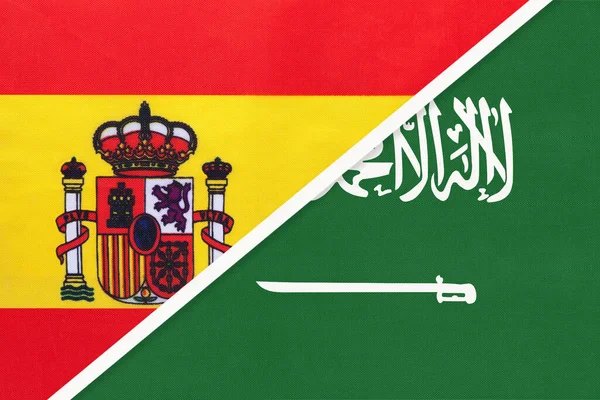 Spain Saudi Arabia Symbol Two National Flags Textile Relationship Partnership — Stock Photo, Image