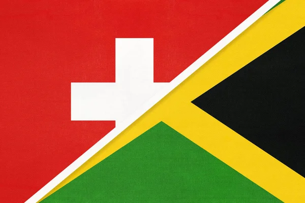 瑞士或瑞士联邦和牙买加 国旗的象征来自纺织品 欧洲和美洲国家间的关系 伙伴关系和锦标赛 — 图库照片