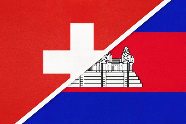 Switzerland Swiss Confederation Cambodia Kampuchea Symbol National Flags Textile Relationship — Stock Photo, Image