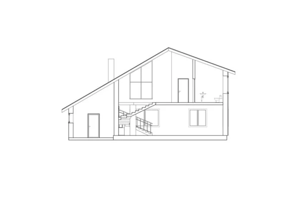 横贯郊区的房子 病媒蓝图 建筑现代设计 — 图库矢量图片