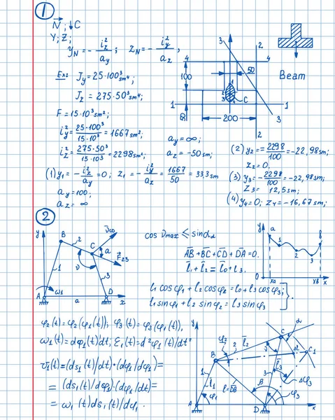 Fundo Vetorial Retrô Com Fórmulas Físicas Contornos Equações Página Caderno —  Vetores de Stock