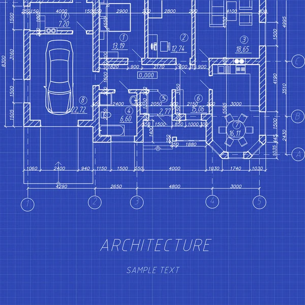Detailní Architektonický Půdorys Grafickém Papíru Pozadí Vektoru Plánu Moderní Design — Stockový vektor