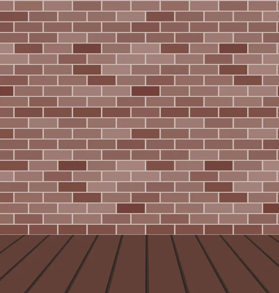Empty Room Brown Brick Wall Wood Floor Vector Grunge Background — Stock Vector