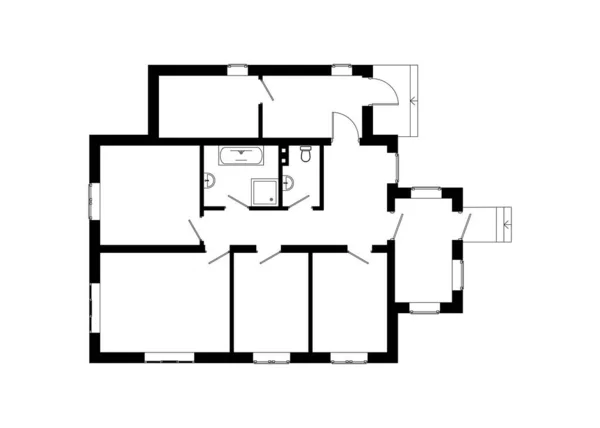 Черный План Пола Современной Квартиры Мебели Изолированной Белом Фоне Векторный — стоковый вектор