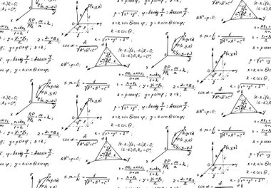 Klasik eğitim ve kusursuz bilimsel düzen. Geometri hukuku teorisi ve matematiksel formül denklemi beyaz tahtada. Vektör el çizimi illüstrasyon.