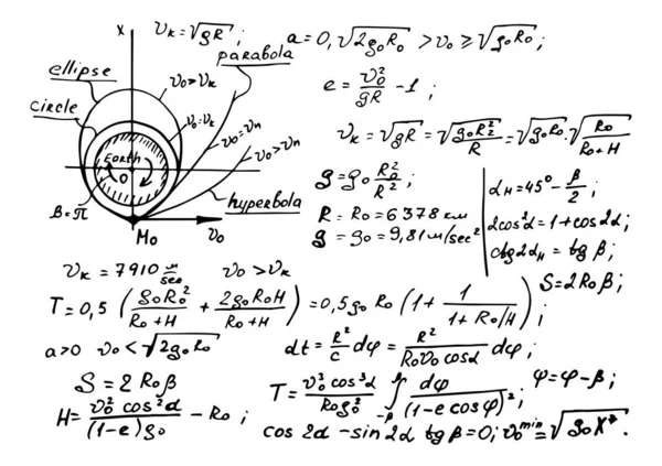 地球の遠心力の法則 ホワイトボード上の物理式 ベクターの手描きイラスト ヴィンテージ科学と教育の背景 — ストックベクタ