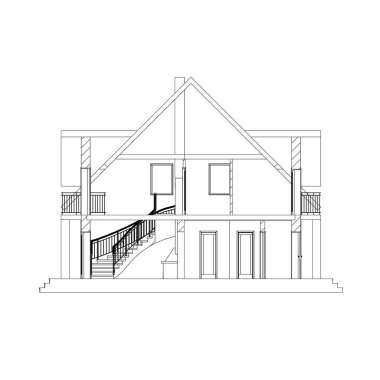 Mimari siyah beyaz arka plan. Banliyölerin kesiştiği ev. Modern vektör planı. Kaba model.