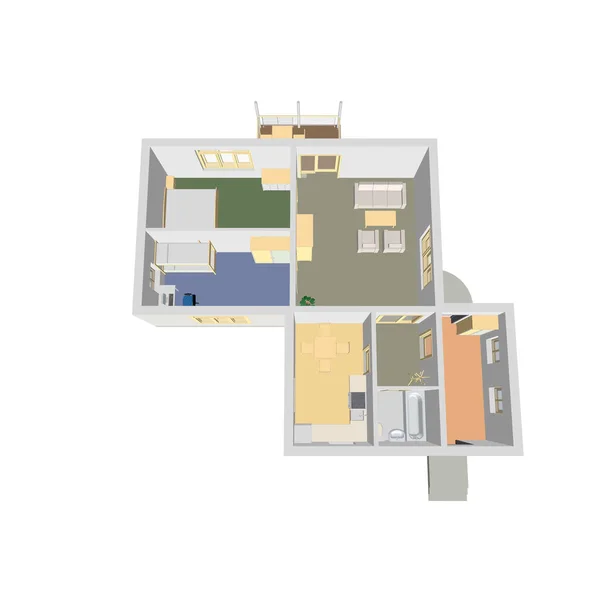 Plan Étage Plan Vectoriel Intérieur Appartement Conception Architecturale Colorée — Image vectorielle