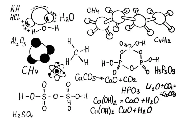 Chemische Formule Contouren Whiteboard Vector Doodle Klaar Onderwijs Wetenschappelijke Achtergrond — Stockvector