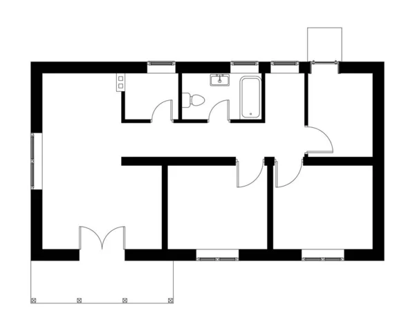 Černobílý Půdorys Moderního Nezařízeného Interiéru Pro Váš Design Vektorový Dům — Stockový vektor