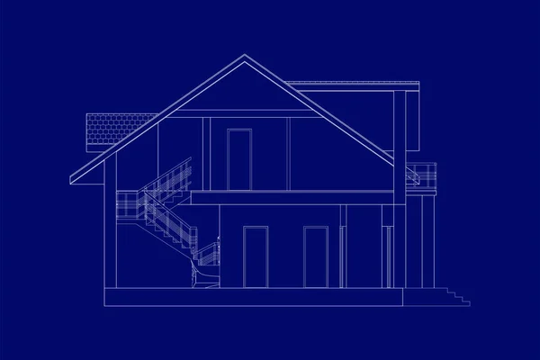 Архитектурный Современный Фон Поперечный Пригородный Дом Векторная Схема — стоковый вектор
