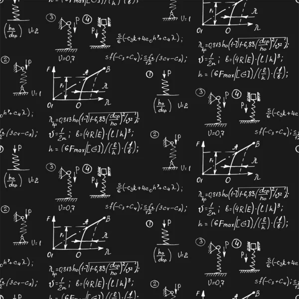 Fizikai Zökkenőmentes Minta Egyenletekkel Számokkal Sémákkal Ábrákkal Egyéb Számításokkal Táblán — Stock Vector
