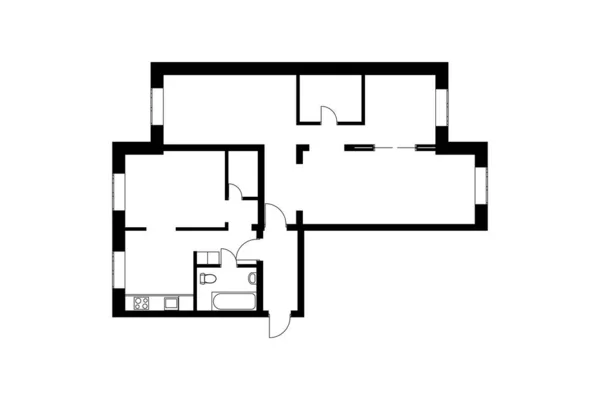 Schwarz Weiß Grundriss Einer Modernen Unmöblierten Wohnung Für Ihr Design — Stockvektor