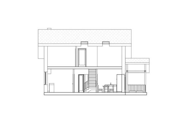 Contexto Arquitectónico Cross Section Casa Suburbana Plano Vetores — Vetor de Stock