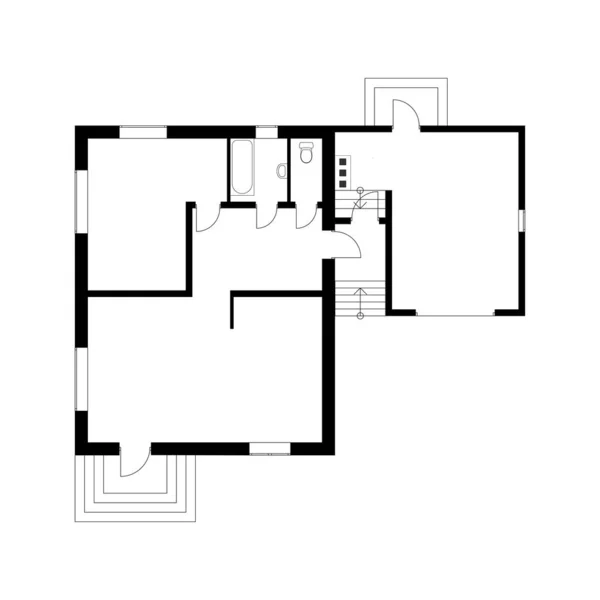 Plano Piso Preto Branco Uma Casa Suburbana Moderna Planta Vetorial —  Vetores de Stock