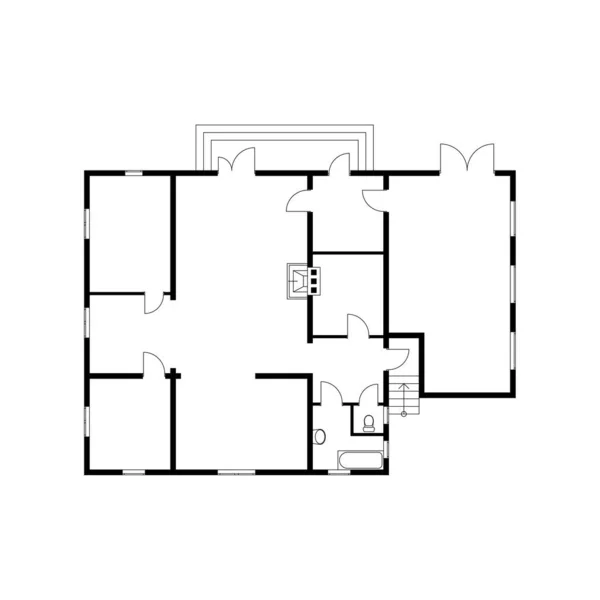 Plano Piso Preto Branco Apartamento Moderno Planta Vetorial Casa Suburbana — Vetor de Stock