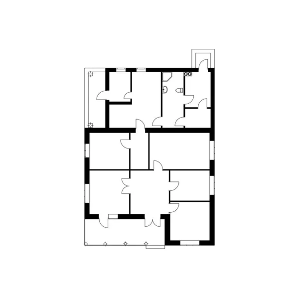 一个独立于白色背景的没有家具的现代公寓的黑色平面图 矢量蓝图郊区房子为您的设计 有趣的建筑项目 — 图库矢量图片