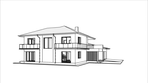 3D-Wohn-Luxus-Haus endlose Rotation. 3D-Zeichnung im Vorort zu Hause. Architektonisches Thema.