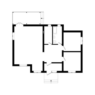 Tasarımınız için modern mobilyasız bir dairenin siyah ve beyaz kat planı. Vektör planlı banliyö evi. Mimari arka plan.