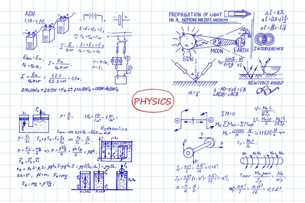 练习册上的物理方程矢量手绘图解 教育和科学组 — 图库矢量图片