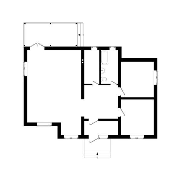 Черно Белый План Современного Немеблированного Апартамента Вашему Дизайну Векторный Чертеж — стоковый вектор