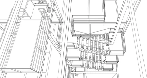 Bâtiment Industriel Intérieur Industriel Moderne Avec Escalier Arrière Plan Architectural — Image vectorielle