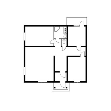 Tasarımınız için modern mobilyasız bir dairenin siyah ve beyaz kat planı. Vektör planlı banliyö evi. Mimari arka plan.