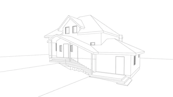 House Sketch Black Line White Background Vector Architectural Design — Stock Vector