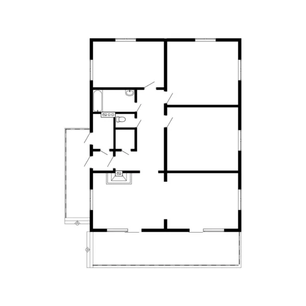 現代のアパートのフロアプラン あなたのデザインのための家具なしアパート ベクトルフロア計画青写真 黒と白の建築的背景 — ストックベクタ