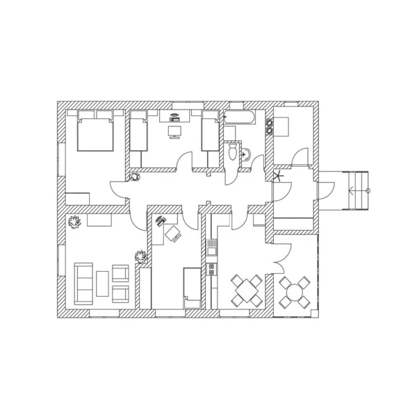 Dům Předměstí Černobílý Půdorys Moderního Bytu Vektorový Plán Architektonické Moderní — Stockový vektor