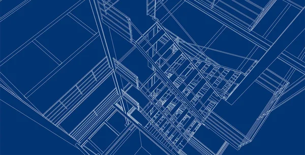 Modern Industrial Interior Stairway Best Architectural Background Vector Blueprint — Stock Vector